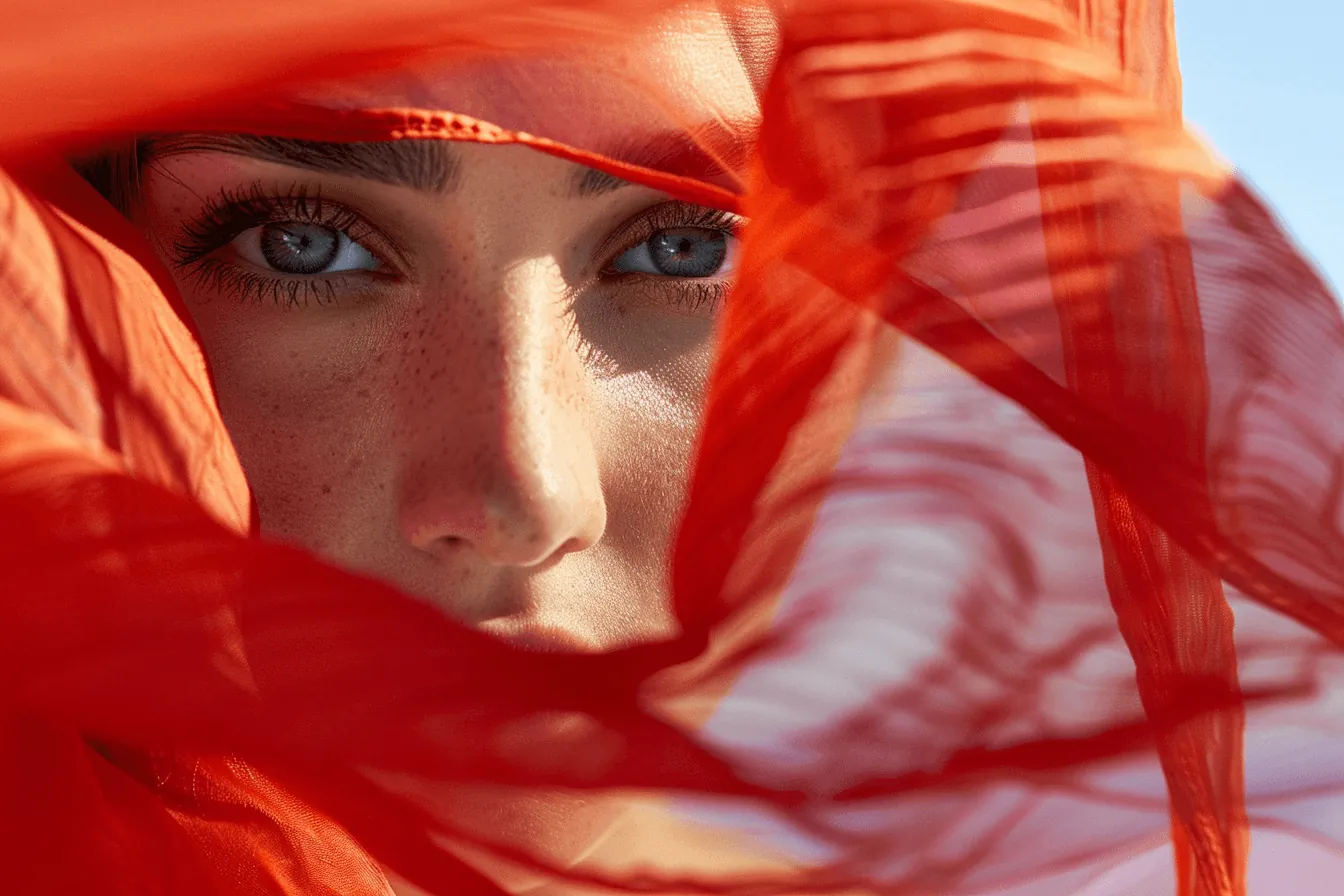 Regard à travers un tissu rouge