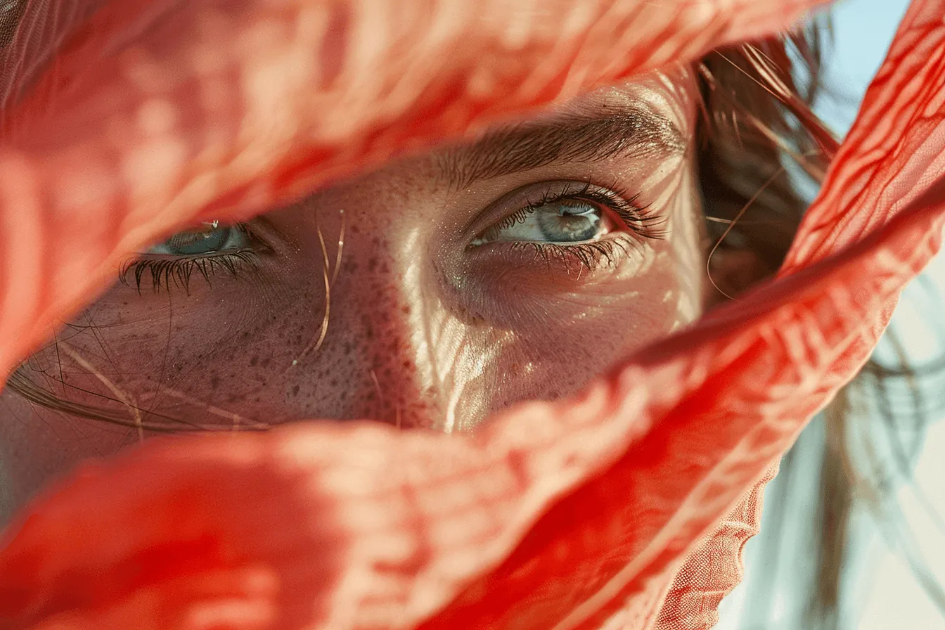 Visage derrière un voile rouge