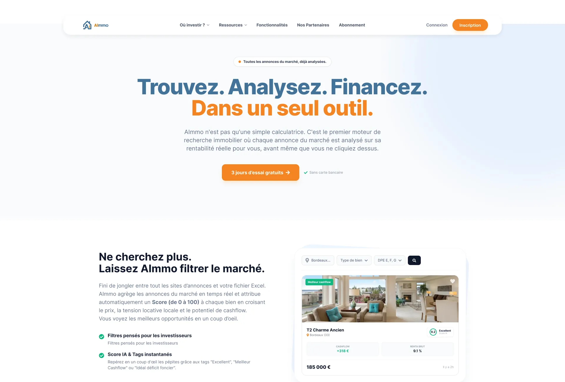 La page d'accueil du site AImmo