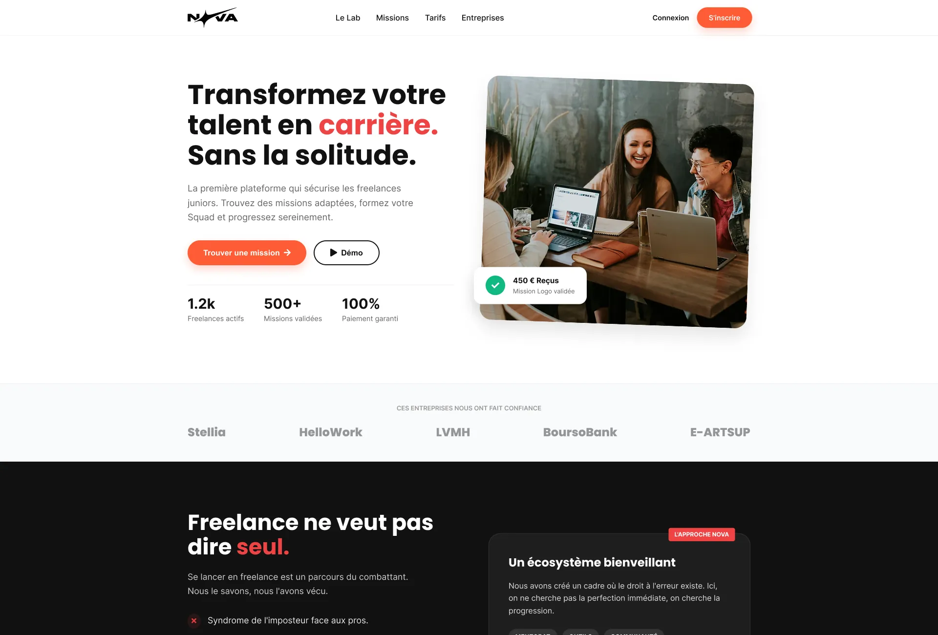 La maquette de la page d'accueil Nova